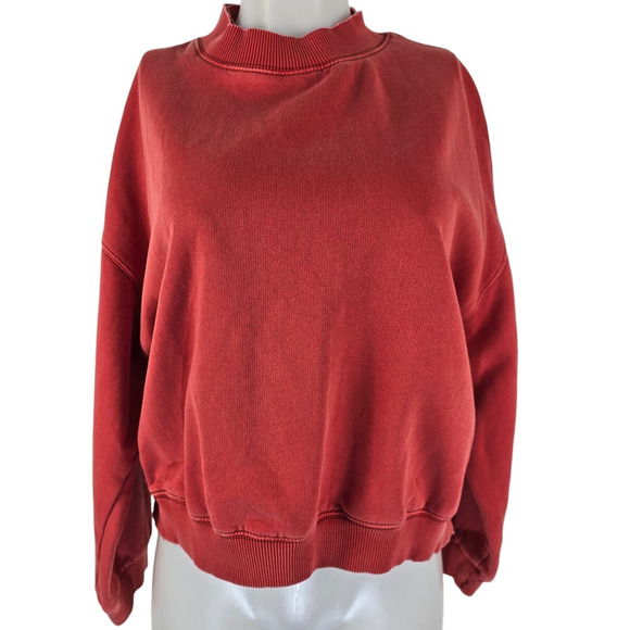 Free People We The Free Nikki Cropped Crew Neck Red Sweatshirt Large - Picture 2 of 4